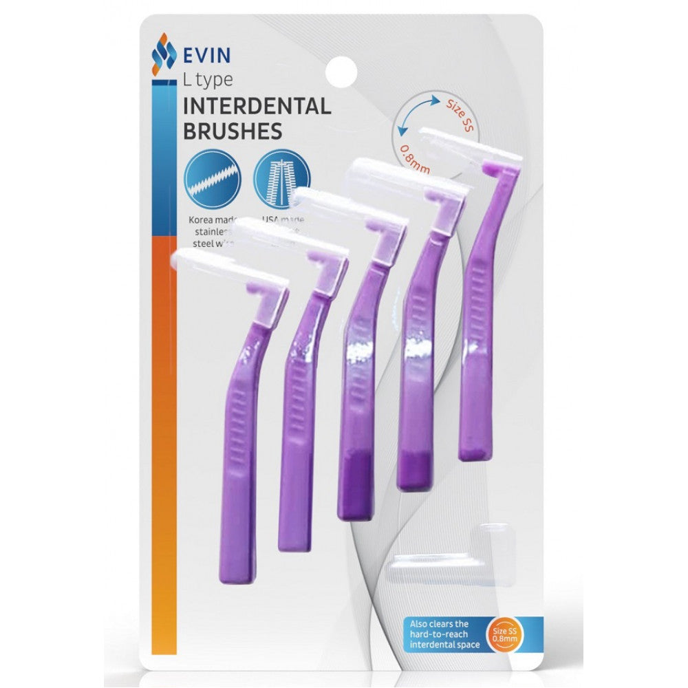 EVIN L-SHAPED INTERDENTAL BRUSHES 0.8MM 5'S
