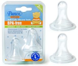 PUREEN SILICONE TEAT 2'S (SHORT NECK) M