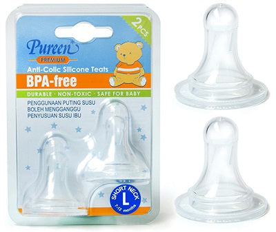 PUREEN SILICONE TEAT 2'S (SHORT NECK) L