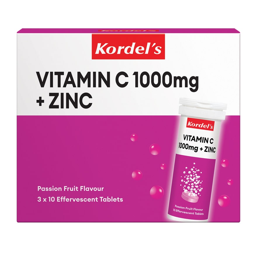 KORDEL'S VIT C 1000MG + ZINC EFF TAB PASSION FRUIT 3X10'S